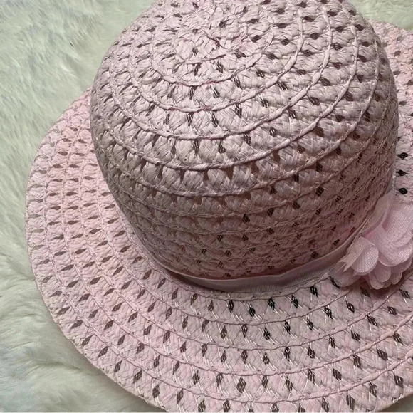 Pink Straw Hat Girls Flower Size 5T - Picture 8 of 16